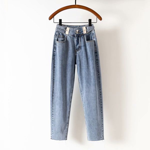 

jeans m4946 - korean women's clothing 2021 summer high waist two button stitching burr denim harem pants, Blue