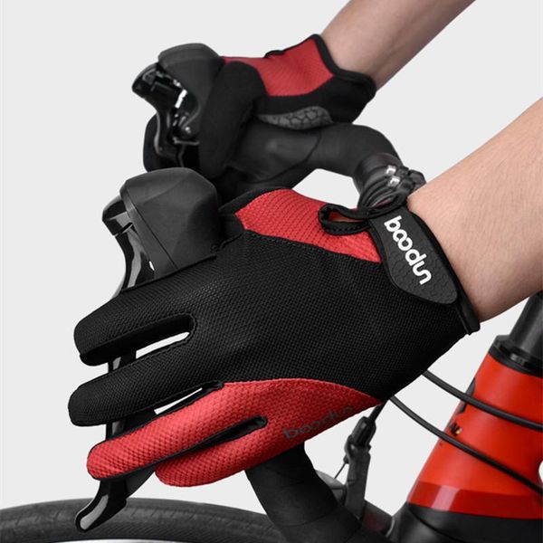 

cycling gloves boodun men women full finger gel breathable shockproof for bicycle road mountain bike mtb, Black