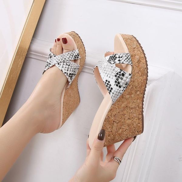 

summer wedges heel slippers high sandals color matching thick sole fashion women wedge, Black