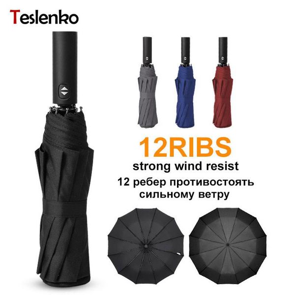 

umbrellas strong wind resistant folding automatic umbrella rain 12ribs large portable long handle parasol for men women anti-uv