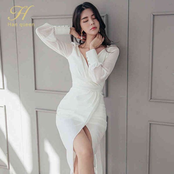 

dresses 2021 spring deep v sheath bodycon pencil white slim split office lady party simple series es, Black;gray