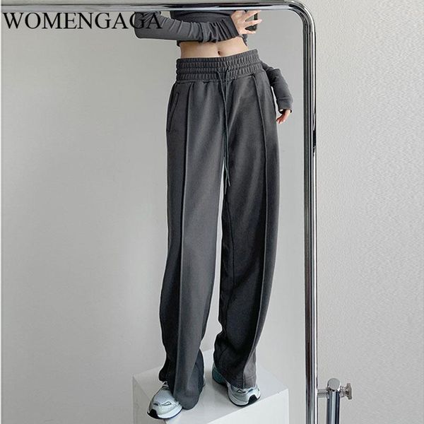 

autumn winter feeling high waist show thin straight sports pants women's loose versatile wide leg trousers casual 7si8 & capris, Black;white