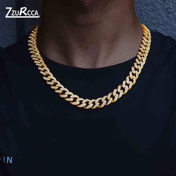 

hip hop paved aaa rhinestone bling necklace for iced out cz cuban link chain gold men jewelry, Silver