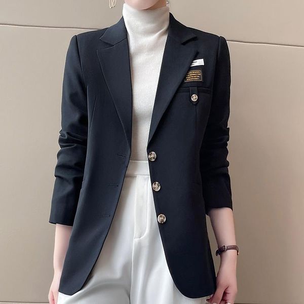 

women's suits & blazers [ewq] korea chic temperament black blazer autumn 2021 notched loose single breasted long sleeve suit jacket 16e, White;black