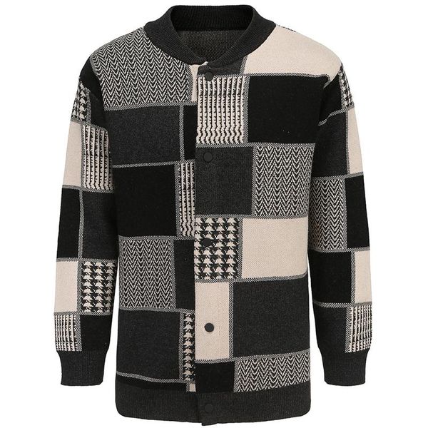 

men's sweaters fashion color contrast patchwork sweater men knitted jackets autumn knit outerwear vintage jacket male, White;black
