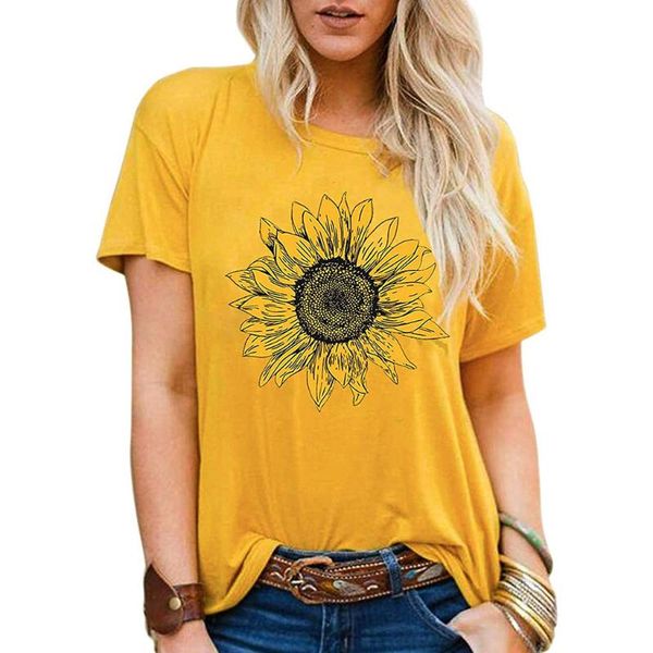 

women's t-shirt 2021 sunflower print tshirt women casual short sleeve o neck tee for female harajuku cute t-shirts femme clothes z0622, White