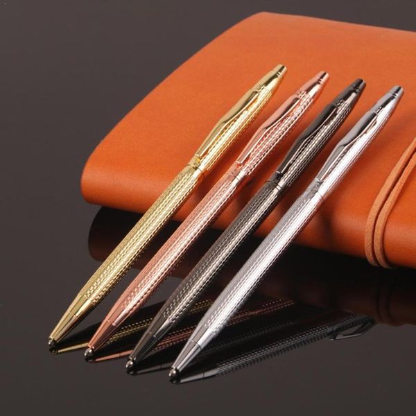 

1pc office metal wave engraved flowers color gift stainless stationery golden steel supplies writing pen ballpoint for busi s8i4 pens, Blue;orange