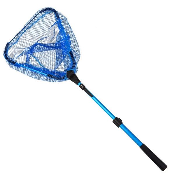 

fishing accessories mesh catching practical outdoor 2 sections durable net aluminum alloy triangle non slip handle blue