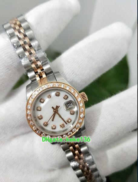 

fashion ladies watch 278381rbr 278381 26mm rose gold & steel shell noodles diamond bezel mechanical automatic women's watches wristwatc, Slivery;brown