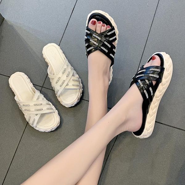 

slippers shoes lady low womens outdoor shale female beach luxury slides pantofle girl sabot designer 2021 flat bonded leather pu, Black