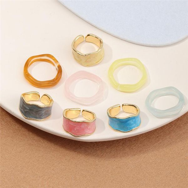 

wedding rings aide 2021 vintage pink blue enamel 2pcs resin finger for women geometric square round chunky jewelry girl's party gift, Slivery;golden