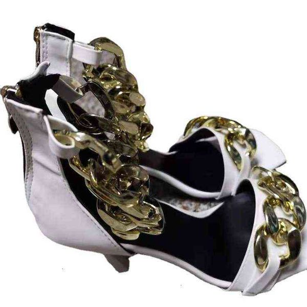 

2021 high-heeled flat belt sandals chain square toe women's sho catwalk large