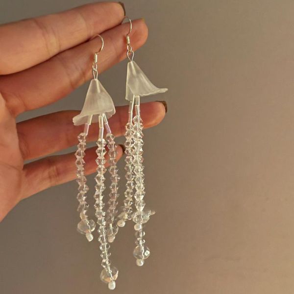 

Dangle & Chandelier VSnow Korean Summer Jellyfish Beaded Tassel Crystal Acrylic Earring For Women Fairy Transparent Holiday Jewelry, Silver