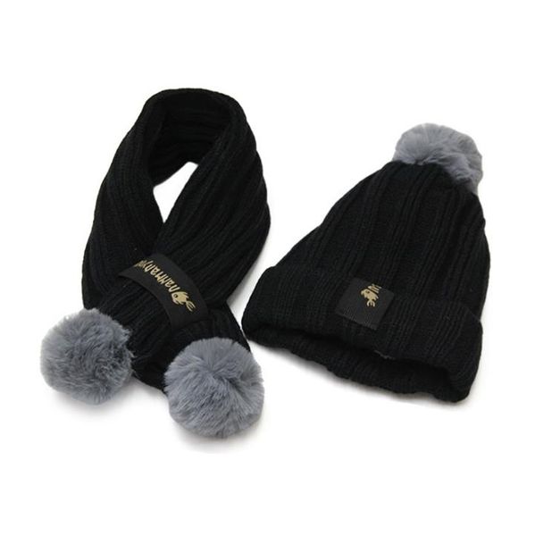 Set sciarpa per cappello lavorato a maglia per bambini, berretto invernale caldo in peluche, fazzoletto da collo, scaldacollo, berretto da ragazza per bambino con pompon 1Y-6Y