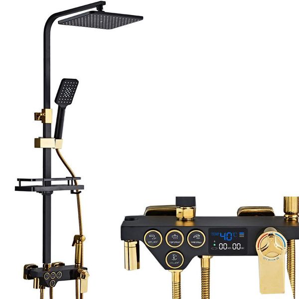 

black gold bathroom thermostatic shower faucet set rainfall mixer tap bathtub 3-way mixe sets