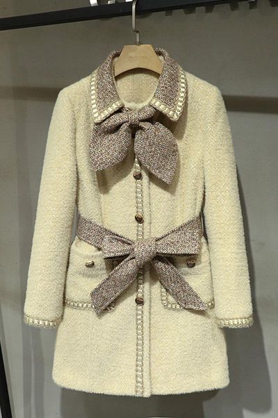 

women's wool & blends winner luxury autumn women bow tweed jacket coat female fashion casual outerwear clothes, Black