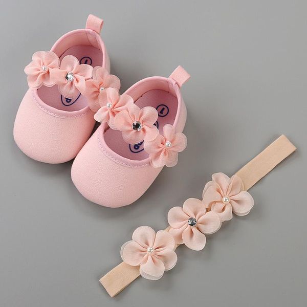 

baby hairband girl shoe casual shoes sneaker anti-slip soft sole toddler headband cotton cute flower set first walkers