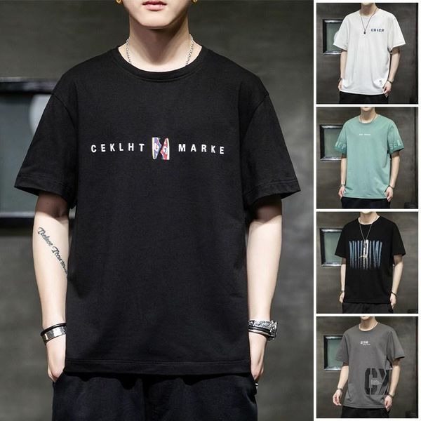 

men's t-shirts summer men t-shirt fashion loose printed round neck simplicity casual cotton short sleeve tees harajuku streetwear, White;black