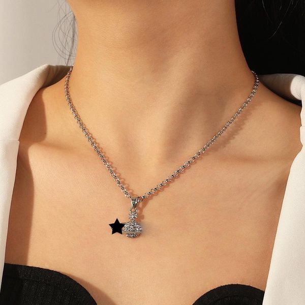 

pendant necklaces ins vintage planet necklace creative personality rhinestone round for women child fashion jewelry gift, Silver