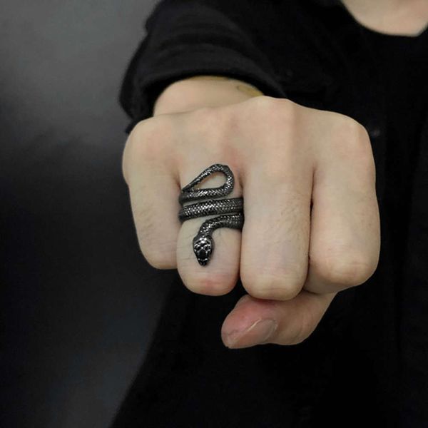 

new joint creative pattern diamond set snake ring for men, Black