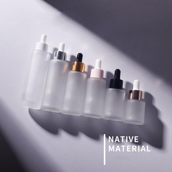

200pcs 20ml 30ml 40ml 50ml 60ml 80ml flat shoulder frosted and transparent glass dropper bottle serum essential oil storage bottles & jars