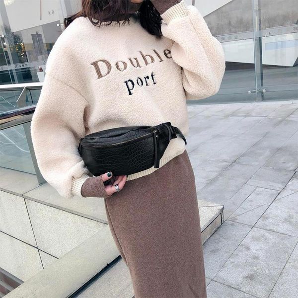 

waist bags alligator pattern women solid shoulder leather chest belt packs