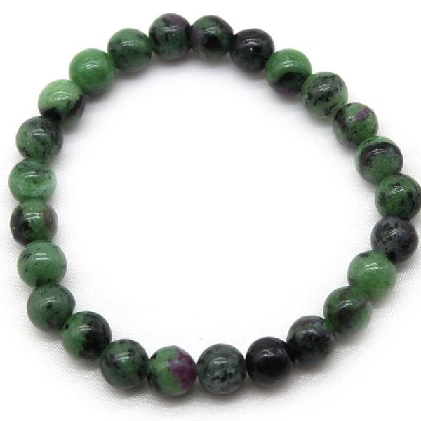 

beaded, strands natural stone epidote zoisite beads bracelet smooth red green treasure round diy handmade elastic for men women, Black