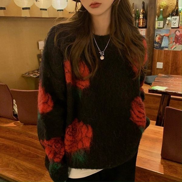 

sweater knit imitation mohair women's autumn and winter loose lazy thickened tie dyed women, White;black