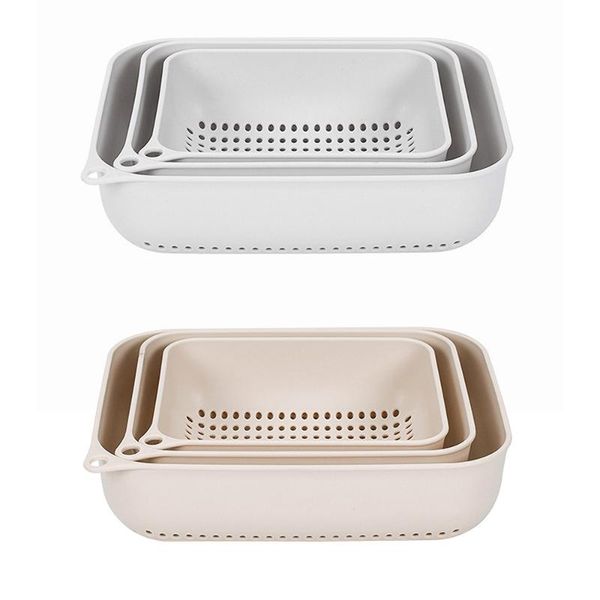 

kitchen storage & organization 3 pcs / set fruits vegetables rectangular basket sink plastic drain fruit washing tray for