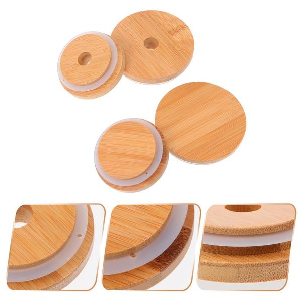 

kitchen storage & organization 1 set 4pcs practical bamboo covers lids (log color)