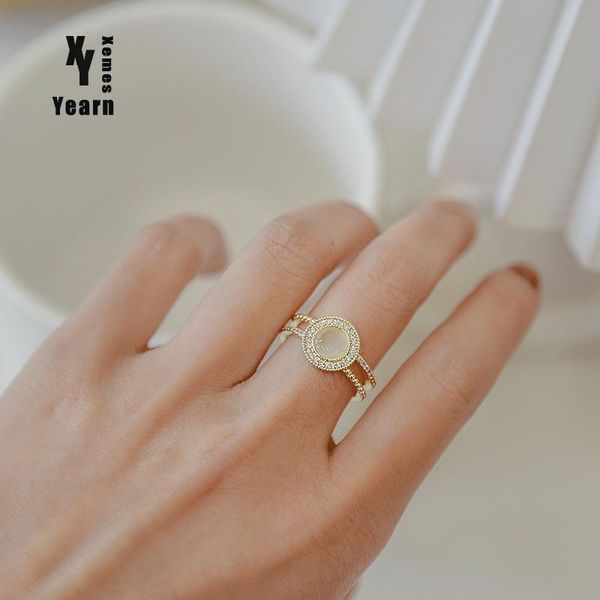 

cluster rings design sense double layer gold round opal opening goth girl's fashion jewelry wedding party luxury for woman in 2021, Golden;silver
