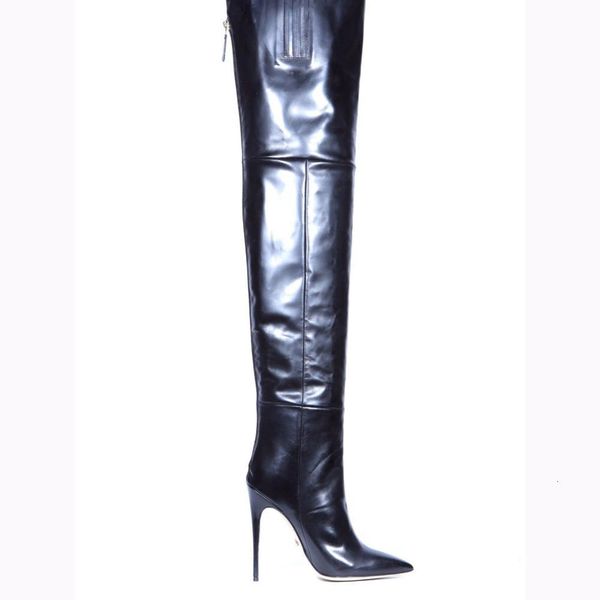 

boots olomm fashionable female thigh stiletto high-heel boots pointed toes of black feet elegant women's club size eua 3-10.5 akdo