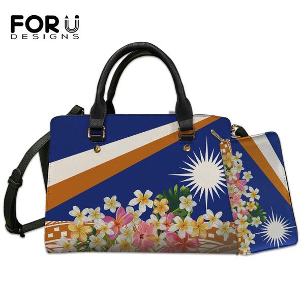 

evening bags forudesigns fashion women leather totes bag and purse 2pcs plumeria polynesian tribe print female casual tote crossbody