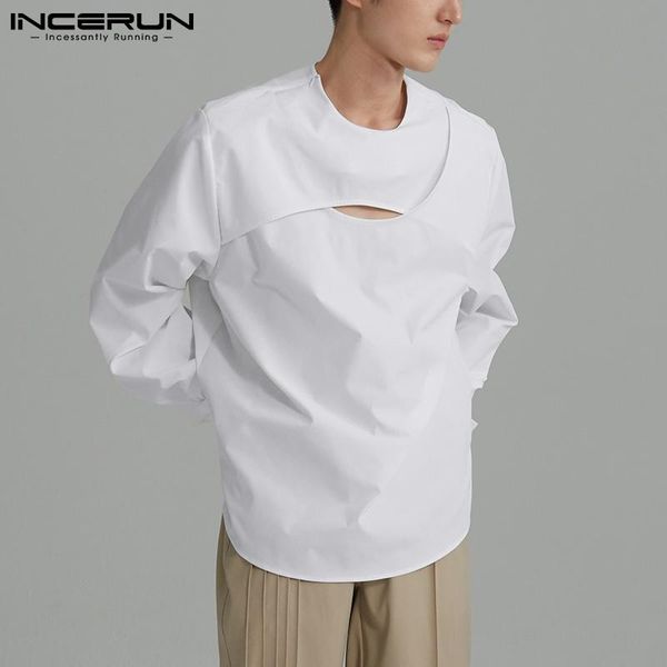 

men's casual shirts men shirt long sleeve hollow out 2021 streetwear breathable solid color personality camisa masculina s-5xl incerun, White;black