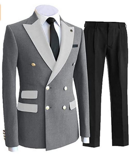 

2 pieces men's suits formal wedding double breasted groom tuxedos business jacket vest pants, White;black