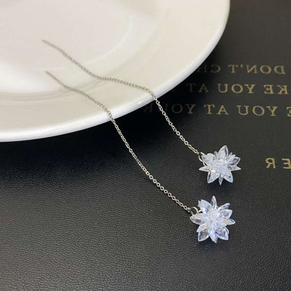 

earrings s925 silver crystal ice flower ear line female korean temperament simple fashion super fairy long earrings show face thin earrings, Golden