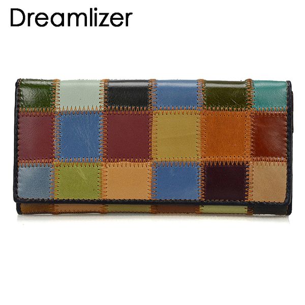 Borsa lunga da donna Dreamlizer Fashion Patchwork in vera pelle colorata pochette da giorno con cerniera portafogli