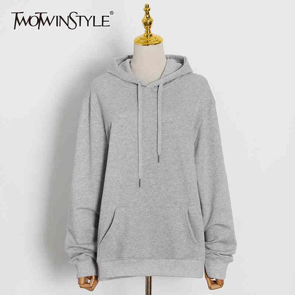 

black minimalist pullovers for women hooded collar solid casual sweatshirt female fashionable new clothing spring 210428