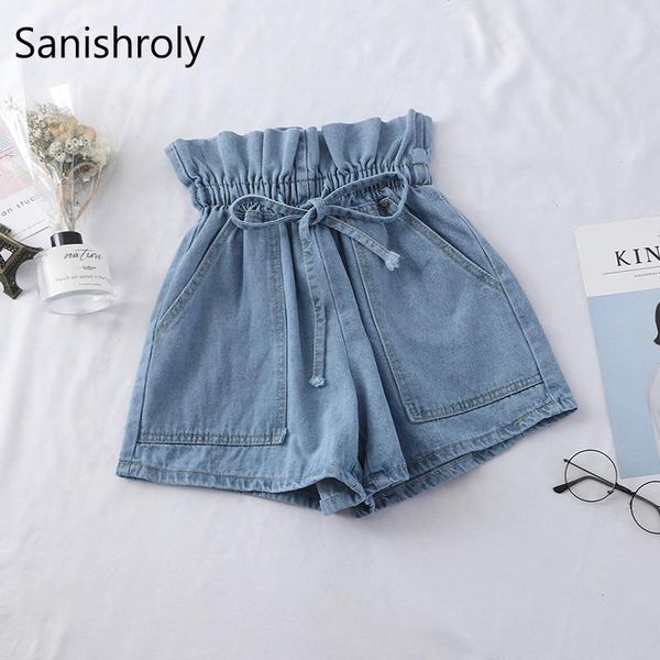 

summer autumn women casual bud denim shorts solid high waist wide leg female tie bow all match jean plus size s627 women's, White;black