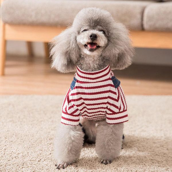 

dog apparel pet clothes denim stripe jumpsuit warm casual puppy overalls pets for teddy small dogs walking coat accessories