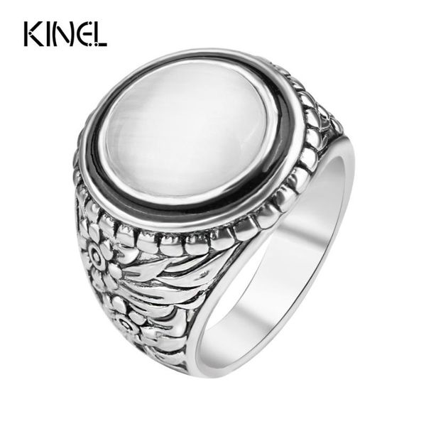 

wedding rings 2021 fashion white opal ring vintage jewelry classical decorative pattern punk accessories gift, Slivery;golden
