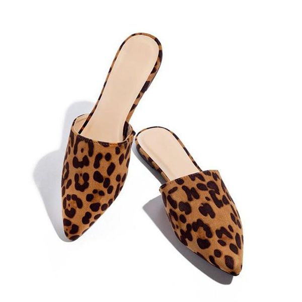 

slippers woman leopard mules elegant ladies women's low heels fashion female pointed toe shoes women footwear plus size 43, Black