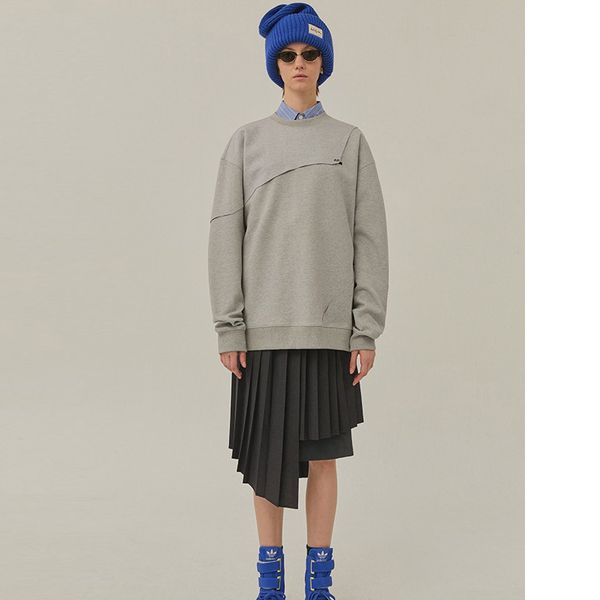 

new ader error sewing round neck stitching gray and white loose hoodie, Black