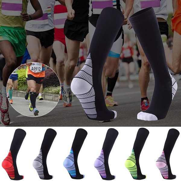 Sport-Laufsocken mit langem Schlauch, hochwertige, verformungsfreie Marathon-Drucksocken, dünner, elastischer Kompressionsschlauch für die Beine, sechs Farben