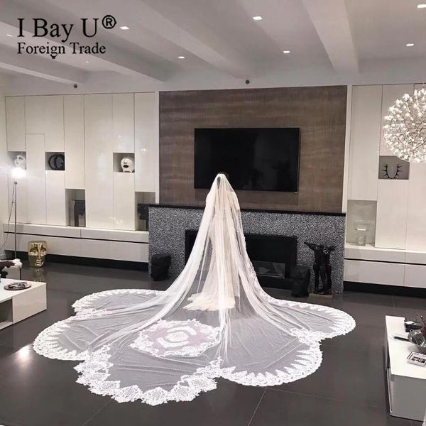 

bridal veils one layer lace edge cathedral wedding veil with comb accessories luxury long train, Black
