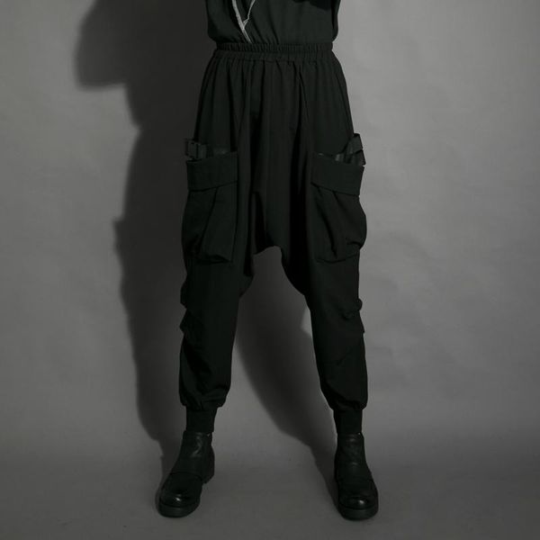 

men's pants personality hanging crotch yamamoto style dark fashion loose micro span nine division of labor outfit harlan, Black