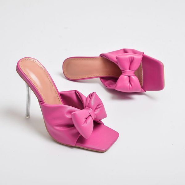 

sandals butterfly-knot open toed crystal transparent thin heels women slippers pumps summers external wear dress shoes, Black