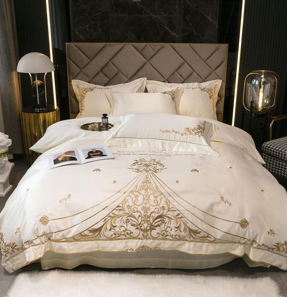 

bedding sets style 4pcs embroidery set of washed silk duvet cover king//full size bed bedspread satin strip