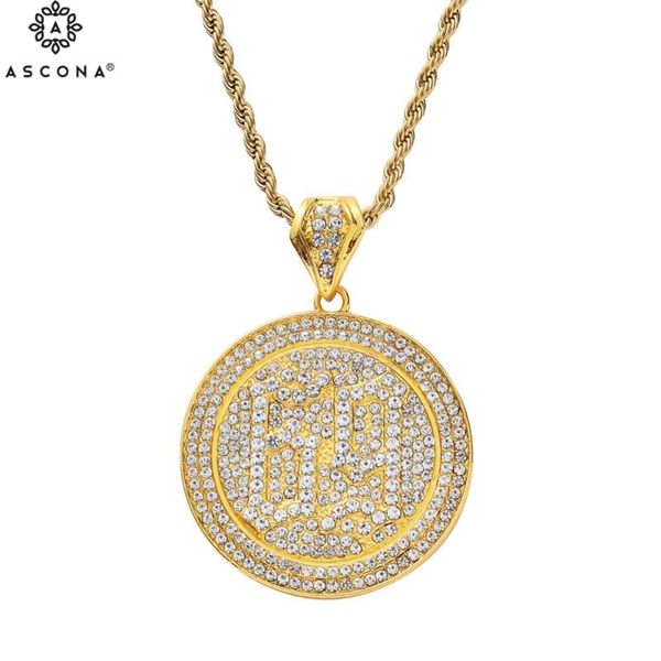 

pendant necklaces men's iced out hip hop 69 number bling full rhinestone round rotating rock punk rapper jewelry gifts, Silver