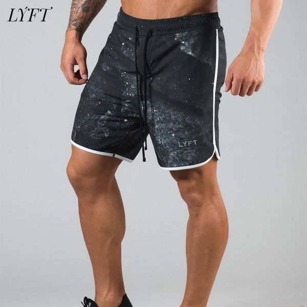 

men's shorts lÃ½ft summer sports fitness 3d printing star point fast drying breathable casual beach pants, White;black